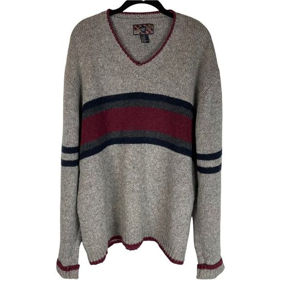 Vintage 90s striped wool blend v neck grandpa sweater - Picture 1 of 6